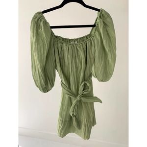 LPA Womens Square Neck Short Puff Sleeve Belted Mini Dress Pistachio Green XS